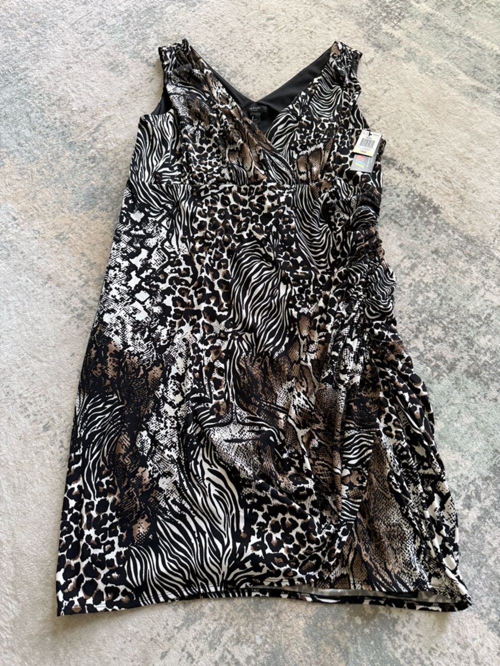 Alfani Sleeveless Mixed Animal Print Faux Wrap Dress, Size 18W